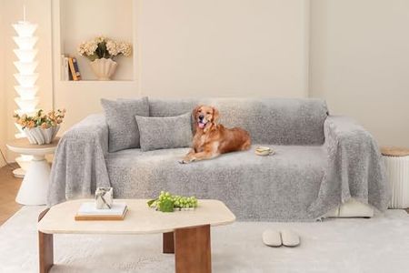 STACYPIK Textured Gray Sofa Covers Wear-Resistant Thickened Slipcovers Couch Protector for 3 Cushion Couch Multi-Use Couch Cover for Sofa Dogs Pets Friendly Boho Protector Cover with Tassel-71X134IN