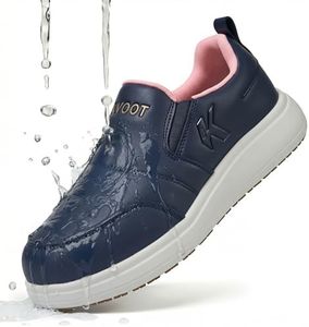OKVOOT Slip-On Waterproof Non-Slip Wide Width Shoes for Women with Arch Support, Oil Resistant Lightweight Work Sneakers for Kitchen, Restaurant, Chefs, Food Service & Nursing Staff(Navy Blue-42)