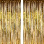 Twinkle Star 2 Pack Photo Booth Backdrop Metallic Tinsel Foil Fringe Curtains Environmental Background Streamers for Birthday Wedding Party Christmas Decorations (Gold Backdrop Curtain)