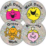 175 Mixed Holographic Sparkly Mr Men Motivational Praise Teachers Reward Stickers 37mm Primary Teaching Services