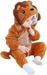 Flannel Long Sleeve Animals Costume for Baby Boy Girl Autumn Winter Toddler Front Zip Hooded Romper Lion Cosplay Jumpsuit for Halloween Christmas 100, Lion, 18-24months(100)