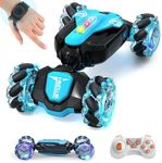 RC Stunt Car 4WD Remote Control Gesture Sensing Toy Cars, Drift Hand Controlled Double Sided Rotating Off Road Vehicle 360° Flips with Lights Music, for 6-12 Year Old Boys & Girls Birthday (Blue)