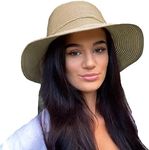 TOSKATOK® Ladies Womens Floppy Foldable Summer Sun Hat UPF 50+ Protection Wide Brim-Latte