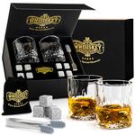 Whisiskey - Whiskey Glasses Set of 2 - Whisky Accessories Set - Whisky Gift Set - Gifts for Men - Reusable Ice Cubes - Contains: 2 Tumbler Glasses, 8 Whiskey Stones, Storage Bag & Ice Tongs