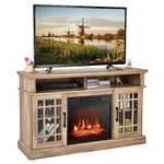 TANGZON Electric Fireplace Insert TV Stand, Freestanding Media Console Table Entertainment Center with 1800-2000W Fireplace Heater & Remote Control (Natural, 18" Fireplace,121x40x74cm for 55" TV)