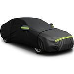 Favoto Sedan Car Cover Waterproof Breathable, Outdoor Full Car Cover Sun Rain Dust Snow All Weather Protection with Right Size Zipper, Universal Fit Sedan (177-194 Inches) Black Car Covers