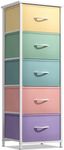 Sorbus Fabric Dresser for Kids Bedroom - Chest of 5 Drawers, Tall Storage Tower, Clothing Organizer, for Closet, for Playroom, for Nursery, Steel Frame, Fabric Bins - Wood Handle (Pastel)