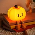 TCCO ENTERPRISE Pumpkin Night Light - 3 Level Dimmable Cute Led Pumpkin Lamp, Silicone Dimmable Nursery Nightlight For Kids, Rechargeable Bedside Tap Lamp, Funny Office Desk Decor And Gift (Yellow)