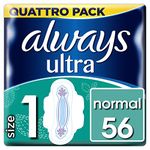 Always Ultra Sanitary Towels with Wings Pads (Super Absorbent/Neutralises Odours/Ultra Thin), Normal, 56 count