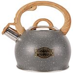 Tea Kettle 2.1 Quart Loud Whistle Stovetop Teapots, Tea Kettle Stovetop Stainless Steel with Wood Pattern Handle, Unique Button Control Kettle Spout for Tea, Coffee or Milk