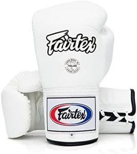 Fairtex BGL6 Handmade Leather Gloves| Optimal fist Closure with a Locked-Thumb Design| Premium Leather |Triple-Layered Foam |Lace-up Closure. Ideal for Boxing, MMA, and Kickboxing.(White/16oz)