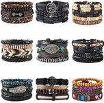 SAMOCO 9Pack Braided Leather Bracelet for Men Women Cuff Wrap Bracelet Adjustable Black and Brown