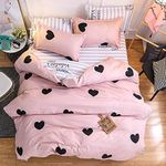 Pink Duvet Cover Full/Queen Size Love Heart Bedding Duvet Cover Lovely Warm Sweet Kids Girls Comforter Cover Love Heart Pattern Quilt Cover Soft Breathable Bed Cover Love Heart Printed Bedspread Cover