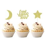 Confetti! 24 PCS Little Star Cupcake Toppers with Moon Gold Glitter Star Cupcake Picks Baby Shower Kids Birthday Party Cake Decorations Supplies