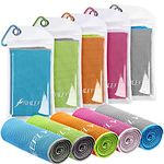 SHEEFLY 5 Packs Cooling Towel for Instant Cooling Relief - 40" x 12" Cool Towels Scarf Headband Wristband, Stay Cool for Outdoor, Sports, Fitness, Gym, Golf, Yoga, Pilates, Camping+Travel Bag&Carabiner