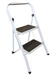 HH Home Hut 2 Step Ladder - Compact Folding Step Stool for Kitchen, Garage Handle Rail Non Slip Small Two-Step Ladder with Fold Away Steps