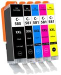 Supply Guy 580XXL 581XXL ink cartridges compatible with Canon PGI-580 CLI-581 for Pixma TS705 TS705a TS6350 TS6350a TS6351a TS6300 TR8550 TS9550 TS6150 TS6250 TR8500 Multipack 5x 580 581 XXL