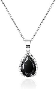 Linawe Black Crystal Silver Chain Pendant Necklace for Women Trendy, Diamond Cubic Zirconia Birthstone Rhinestone Teardrop Boho Necklace, Costume Jewelry Preppy Bride