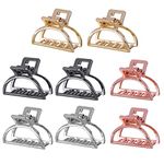 8 Pack Small Metal Hair Claw Clips Hollow Jaw Barrettes Non-slip Open Shaped Jaw Clamp for Women Half Bun Hairpins for Half Updo (Rose Gold+Gold+Silver+Black)