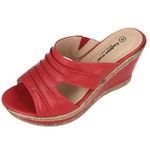 Ladies Leather Lined Peep Toe Mid Wedge Mule Sandals (Ruby, 6 UK, numeric_6)