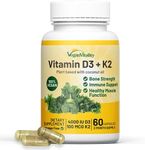 Vitamin D3 K2 4000IU (100mcg) with Coconut Oil, 100% Plant Based Vegan Vitamin D for Vegan and Vegetarian - 60 Capsules