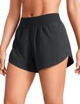 CRZ YOGA Women's Mid Waisted Running Shorts - Side Split Quick Dry Sports Shorts Lightweight Gym Shorts with Liner Black 10