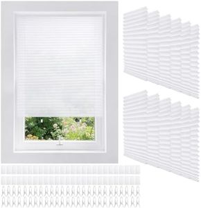 CONEHOY 13 Pack Filtering Temporary Blinds with 26 Clips and 26 Velcro 35 x 71 Inch White Self Adhesive Window Shade Cordless Pleated Light Filtering Fabric Shade Easy to Cut and Install for Windows