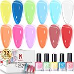 Noirwhite Nail Polish Set, 12 Colors Nail Polish for Women Mini Nail Polish Sets for Home DIY Manicure and Salon Glossy and Trendy Colors Quick Dry Water Based Nail Polish with Pink Red Purple Green Blue Yellow Colors Nail Art Polish Starter Kit Best Gift for Family