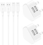 Phone Charger, 4-Pack USB Plug and 2M Cable for iPhone 14 13 12 11 Pro Max Plus Mini X XS XR 8 7 SE 6 5 4, iPad, AirPods, Fast Dual Wall Power Charging Adaptor UK Mains Charge Long Lead Cord Pixelon