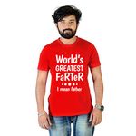 Chiraiyaa Half Sleeves Stylish X-Large Size Red Cotton T-Shirt for Mens (World's Greatest Farter...I Mean Father, Happy Fathers Day, Printed, Trend, New, Typography)