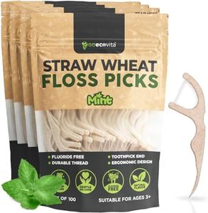 Dental Floss Picks - Straw Wheat Handle Flossers | Thin & Shred-Resistant Thread for Tight Gaps | Flossers for Adults | Gentle on Gums & Teeth | Gluten-Free & Vegan (400 Pack, Mint)