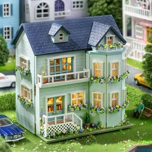 CUTEROOM DIY Miniature Dollhouse Kit Handmade Wooden Dolls House Kit with Furniture-Large Villa 1:100 Mini House Most gitft (D005)