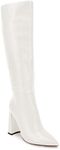 Juliet Holy Womens Wide Calf Knee High Boots Pointed Toe Chunky Block Heel Side Zipper Go-go Boots, White, Size 6.5