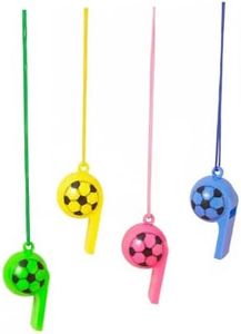 Rovamvia Soccer Ball Plastic Whistle with Lanyard, Multicolor, 2.2 x 1.2 Inches, Sports Referee Toy (4PCS Kit)