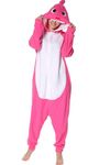 Focupaja Adult Shark Onesie Pajamas Animal Cosplay Costume Halloween Christmas Jumpsuit Sleepwear for Women and Men Rose red S