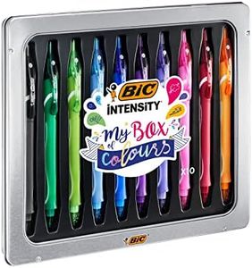 BIC Gel-ocity Quick Dry My Box of Colours Gel Pens Medium Point (0.7 mm)- Assorted Colours, Metal Gift Box of 10