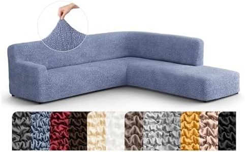 PAULATO BY GA.I.CO. Sectional Sofa Cover - Corner Sofa Cover - Bumper Chaise Couch Covers - Washable Couch with Ottoman Slipcover - Microfibra - Blue (Right Facing Bumper Chaise Sectional)