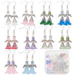 SUNNYCLUE 1 Box 10 Sets Christmas Angel Dangle Earrings Making Kit Fashion Dangle Earrings Fairy Flower Christmas Angel Charms Angel Wing Charm for Jewellery Making Kit Beginner Starter DIY Crafts