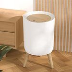 Round Trash Bin with Lid, 7 Liter Rubbish Bin, Plastic Garbage Can with Legs, Dogproof Trash Can with Push Button, Modern Waste Basket for Bedroom Bathroom Living Room Office