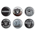 Oakland Raiders Official NFL button, badge, pins as a set of 6.