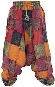 Gheri Men's Cotton Stone Washed Aladdin Wide Leg Genie Ninja Harem Pants Trousers Thick Patch L/XL