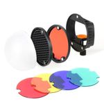 Camnoon Flash Speedlite Light Modifier Accessories Kit with Mount Adapter + Diffuser Ball + Honeycombs Grid Reflector + 4pcs Color Gel Filters, Compatible with Canon Nikon Sony Godox Yongnuo