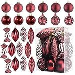 Prextex Christmas Tree Ornaments - Wine Red Christmas Ball Ornaments Set for Christmas, Holiday, Wreath & Party Decorations (24 pcs - Small, Medium, Large) Shatterproof