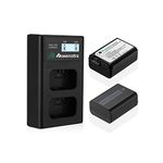 Powerextra 2 Pack Replacement NP-FW50 Battery & Smart LCD Display Dual Channel Charger for Sony Alpha a6500, a6300, a6000, a7, a7s, a5100, a5000, a7r, a7 ii Cameras