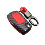 Happyit ABS Carbon Fiber Shell+Silicone Car Key Cover Case Keychain for Ford Focus Mondeo Edge Fiesta Kuga MK4 Fusion Escort Ecosport (D carbon fiber + red)