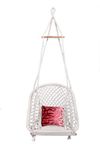 Halder Jute Handmade Indoor & Outdoor D Shape Hanging Swing Chair | Jhula with Cushion, Iron S Hook & 3M Nylon Rope | Cotton, White, 70 x 65 x 150 cm | Living Room, Balcony, Patio & Garden