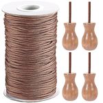 1.8 mm Brown Braided Lift Shade Cord 55 Yards/Roll with 4 Pieces White Wood Pendant for Aluminum Blind Shade, Gardening Plant and Crafts (Brown)