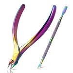 BEZOX Cuticle Clippers with Cuticle Pusher Set - Precise Cuticle Nipper and Under Nail Cleaner Kit for Salon or Home Use - Surgical Grade Stainless Steel (Rainbow)