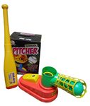 Toyshine Automatic Plastic Pitcher Game, Unbreakable, Includes 1 Bat, 3 Balls (Multicolor)