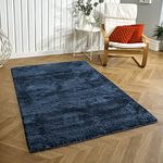 LUXE HOME INTERNATIONAL Rectangular Carpet Super Soft Anti Skid Newman Rug For Bedroom (4X6 Feet, Navy Blue)